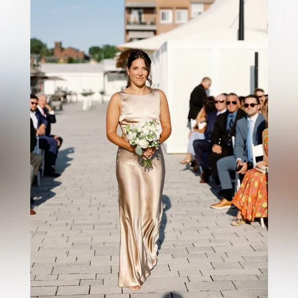 Six Stories “Jane” Cowl Back Satin Bridesmaid Dress - Champagne - Picture 4 of 5